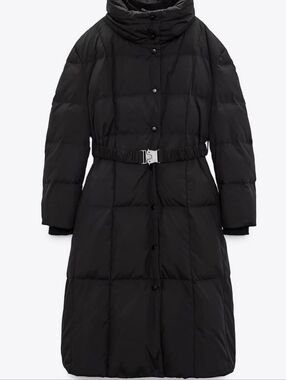 ZARA NWT Long Belted Down Coat Size L – Warm Maxi Winter Puffer Jacket